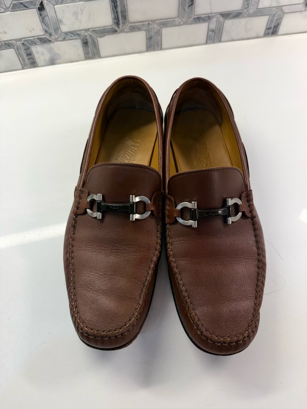 Ferragamo Men's Brown Leather Bit Loafers
